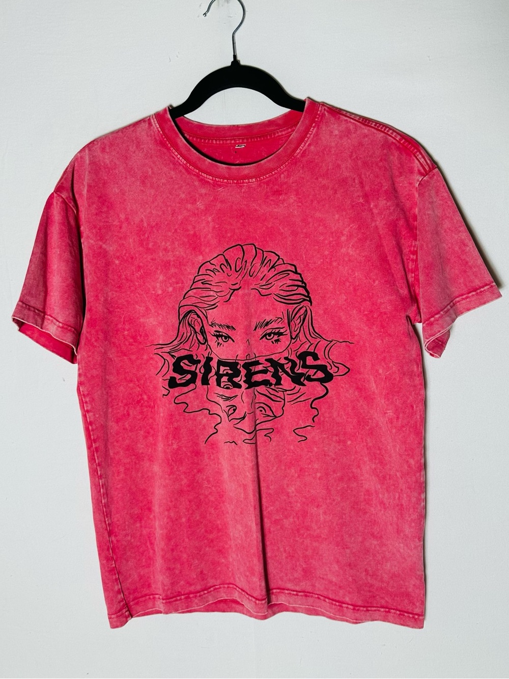 Sirens Graphic Tee Shirt Red Mineral Wash Distressed Grunge Indie Streetwear XL